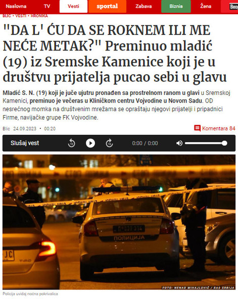 Serbia-avmp/Sremska-Kamenica-preminuo