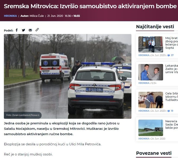 Serbia-avmp/Sremska-Mitrovica_-Izvrsio-samoubistvo-aktiviranjem-bombe
