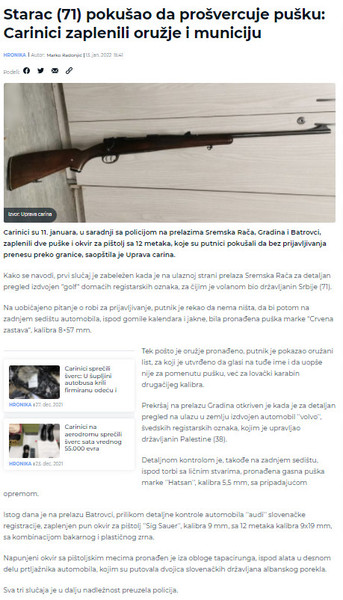Serbia-avmp/Starac-71-pokusao-da-prosvercuje-pusku_-Carinici-zaplenili-oruzje-i-municiju
