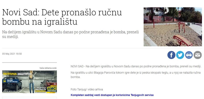Serbia-avmp/TANJUG-_-Novi-Sad_-Dete-pronaslo-rucnu-bombu-na-igralistu