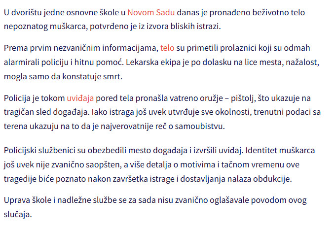 Serbia-avmp/Telo-nepoznatog-muskarca-pronadeno-u-dvoristu-skole-u-Novom-Sadu