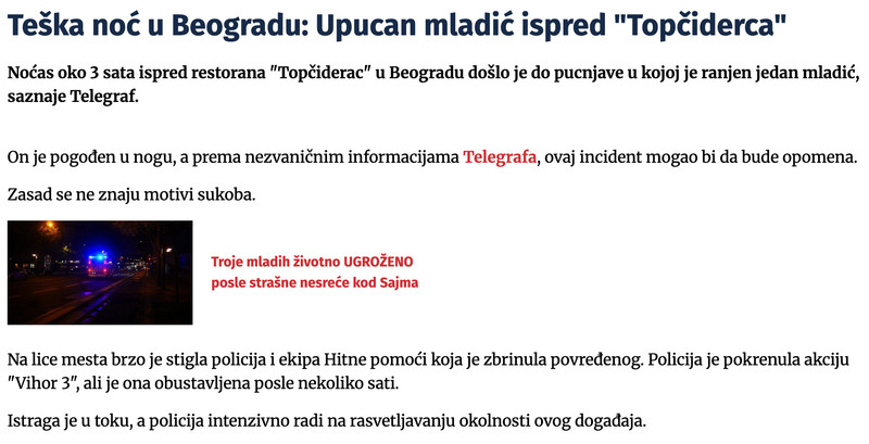 Serbia-avmp/Teska-noc-u-Beogradu_-Upucan-mladic-ispred-_Topciderca--Hronika-_-Direktno