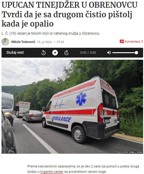 Serbia-avmp/Tinejdzer-upucan-tokom-noci-u-Obrenovcu---Blic