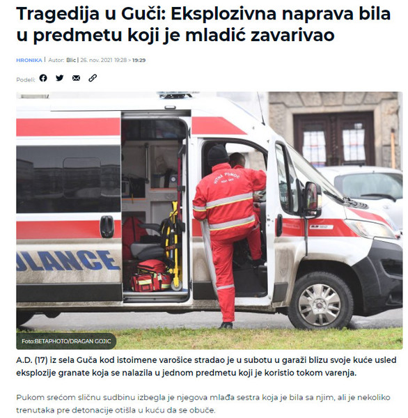 Serbia-avmp/Tragedija-u-Guci_-Eksplozivna-naprava-bila-u-predmetu-koji-je-mladic-zavarivao_1