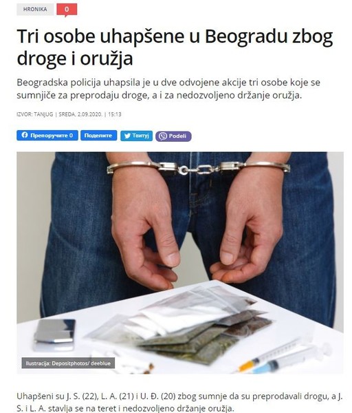 Serbia-avmp/Tri-osobe-uhapsene-u-Beogradu-zbog-droge-i-oruzja