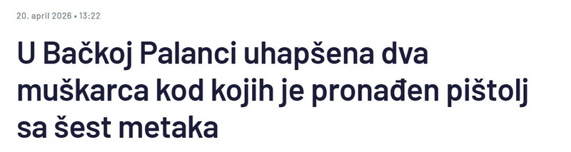 Serbia-avmp/U-Backoj-Palanci-uhapsena-dva-muskarca-kod-kojih-je-pronaden-pistolj-sa-sest-metaka