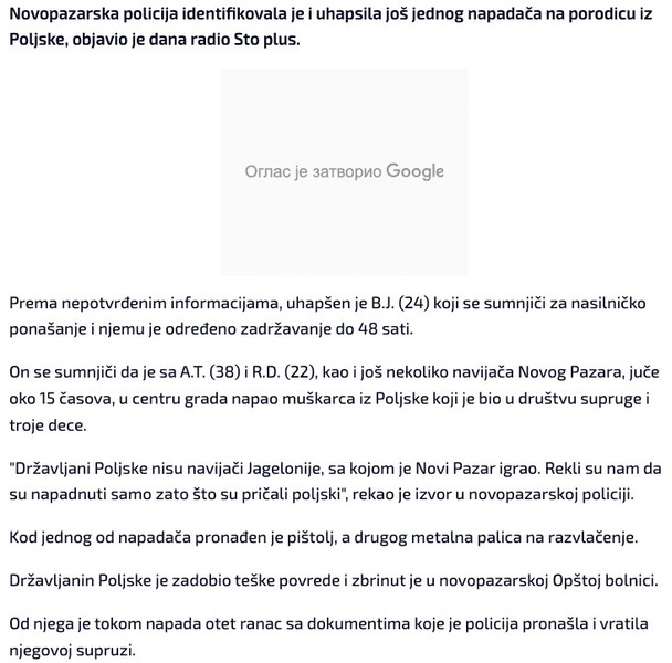 Serbia-avmp/U-Novom-Pazaru-uhapsen-i-treci-napadac-na-porodicu-iz-Poljske---Vesti-iz-Srbij