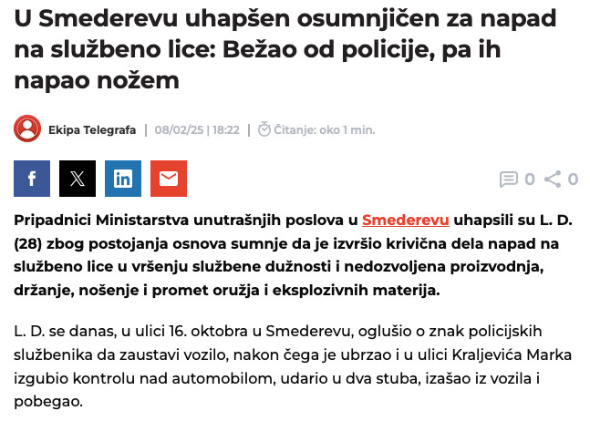 Serbia-avmp/U-Smederevu-uhapsen-osumnjicen-za-napad-na-sluzbeno-lice_-Bezao-od-policije-pa
