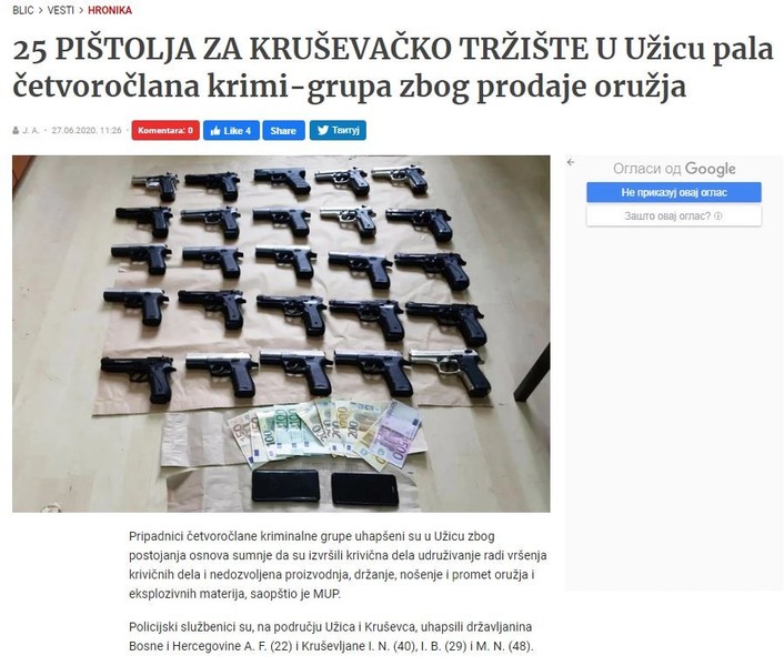 Serbia-avmp/U-Uzicu-pala-cetvoroclana-krimi-grupa-zbog-prodaje-oruzja