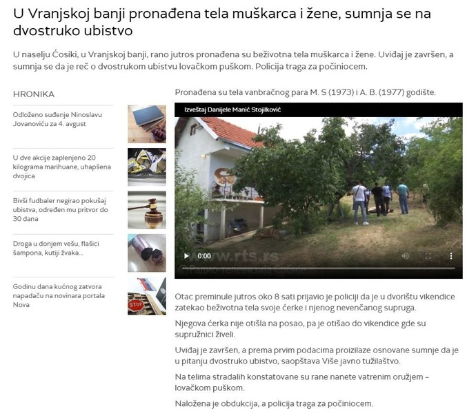 Serbia-avmp/U-Vranjskoj-banji-pronadena-tela-muskarca-i-zene-sumnja-se-na-dvostruko-ubistv
