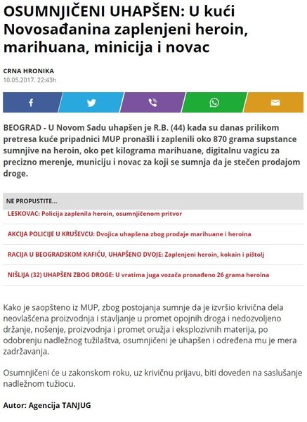 Serbia-avmp/U-kuci-Novosadanina-zaplenjeni-heroin-marihuana-minicija-i-novac