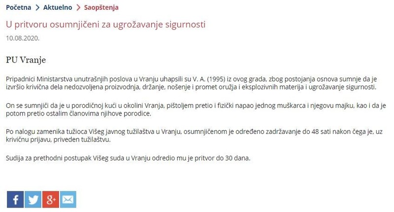 Serbia-avmp/U-pritvoru-osumnjiceni-za-ugrozavanje-sigurnosti