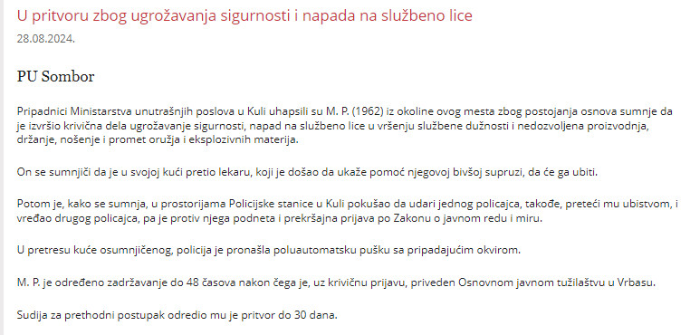 Serbia-avmp/U-pritvoru-zbog-ugrozavanja-sigurnosti-i-napada-na-sluzbeno-lice