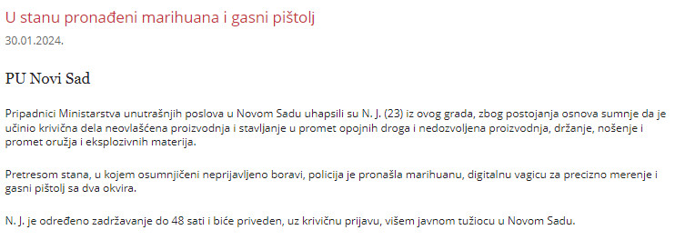 Serbia-avmp/U-stanu-pronadeni-marihuana-i-gasni-pistol