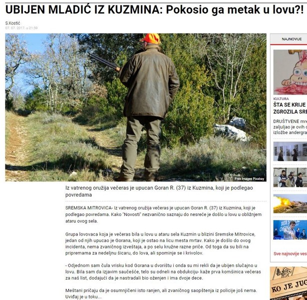 Serbia-avmp/UBIJEN-MLADIC-IZ-KUZMINA_-Pokosio-ga-metak-u-lovu