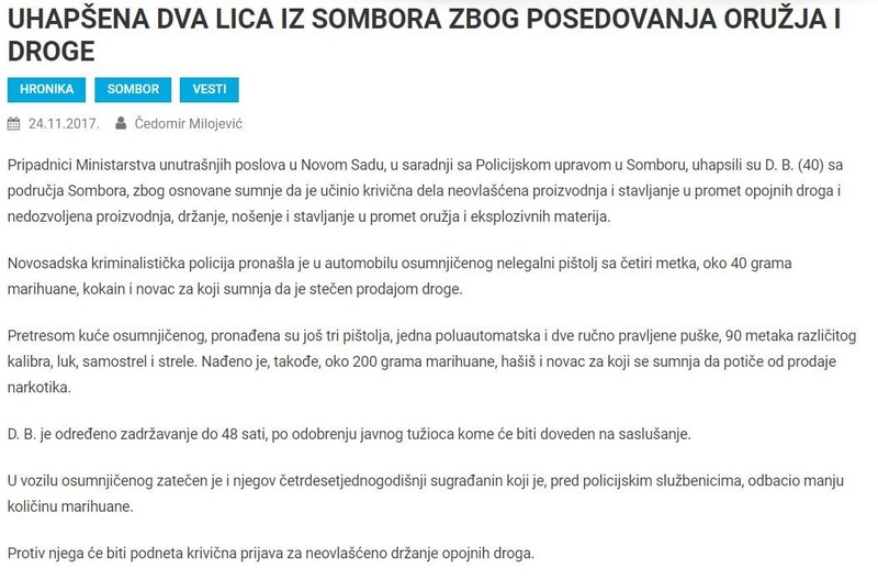 Serbia-avmp/UHAPSENA-DVA-LICA-IZ-SOMBORA-ZBOG-POSEDOVANJA-ORUZJA-I-DROGE