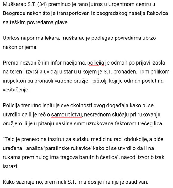 Serbia-avmp/UZAS-U-RAKOVICI-U-stanu-pronaden-muskarac-sa-ranama-od-metka-na-glavi-preminuo-u-bolnici