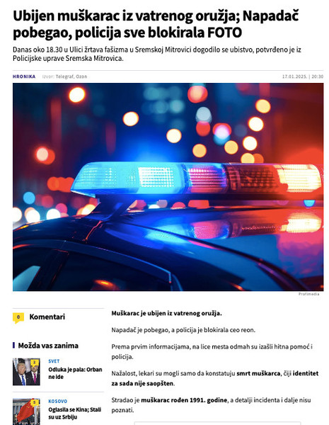 Serbia-avmp/Ubijen-muskarac-iz-vatrenog-oruzja-