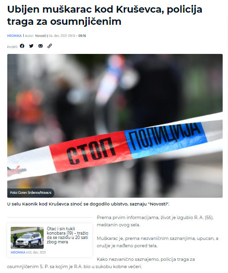 Serbia-avmp/Ubijen-muskarac-kod-Krusevca-policija-traga-za-osumnjicenim