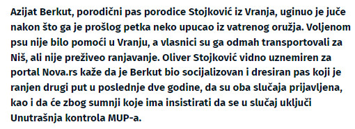 Serbia-avmp/Ubijen-pas-u-Vranju-upucan-vatrenim-oruzjem