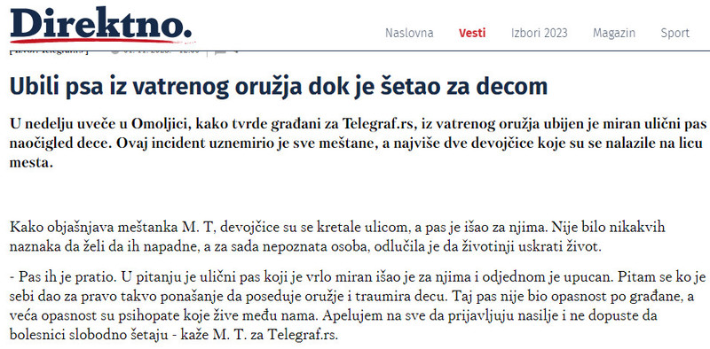 Serbia-avmp/Ubijen-ulicni-pas