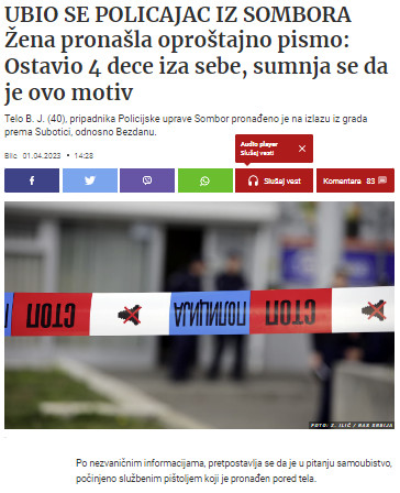 Serbia-avmp/Ubio-se-policajac-zena-pronasla-oprostajno-pismo