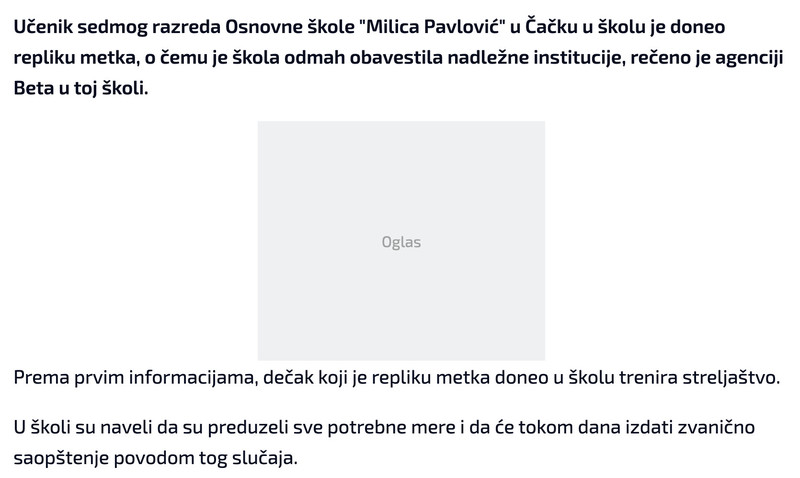 Serbia-avmp/Ucenik-sedmog-razreda-doneo-repliku-metka-u-osnovnu-skolu-u-Cacku---Vesti-iz-S