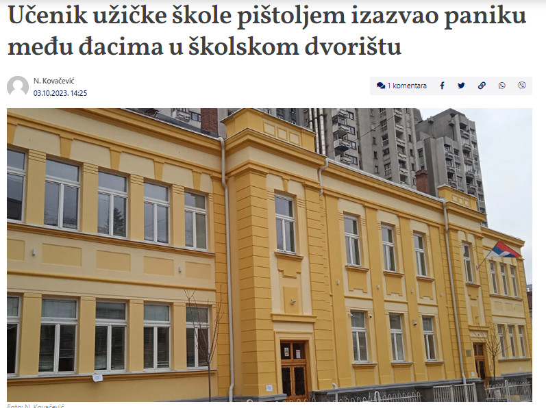 Serbia-avmp/Ucenik-uzicke-skole-pistoljem-izazvao-paniku-medu-dacima-u-skolskom-dvoristu-