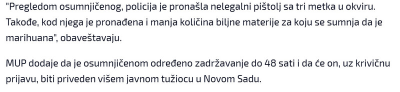 Serbia-avmp/Uhapsen-mladic-iz-Backe-Palanke-policija-pronasla-nelegalni-pistolj-municiju-i-biljnu-materiju-za-koju-sumnjaju-da-je-marihuana_1