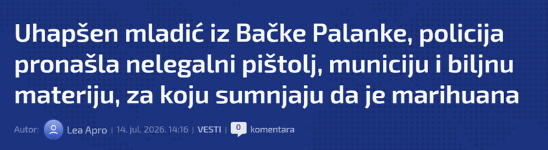 Serbia-avmp/Uhapsen-mladic-iz-Backe-Palanke-policija-pronasla-nelegalni-pistolj-municiju-i-biljnu-materiju-za-koju-sumnjaju-da-je-marihuana_2
