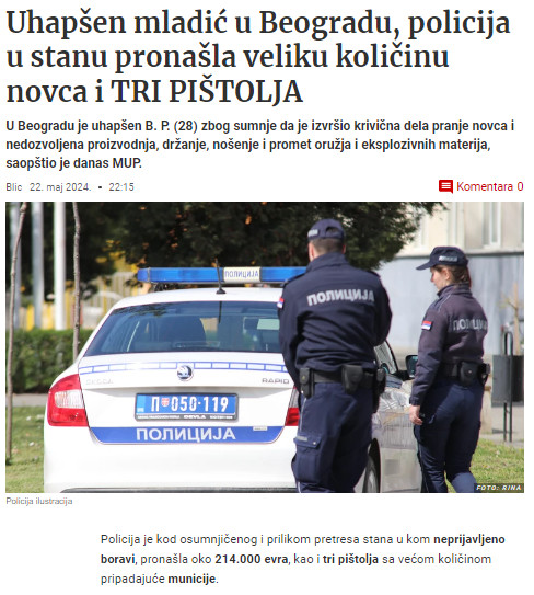 Serbia-avmp/Uhapsen-mladic-u-Beogradu_-Policija-u-stanu-pronasla-veliku-kolicinu-novca-i-t