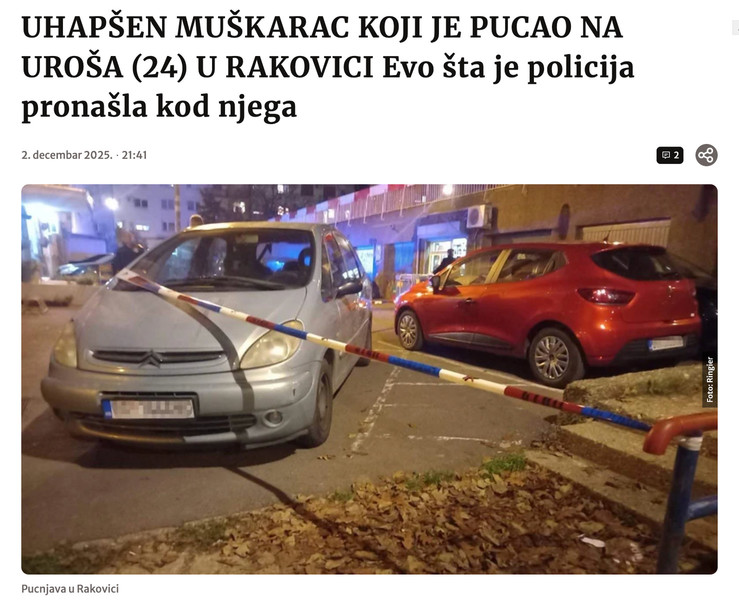 Serbia-avmp/Uhapsen-muskarac-koji-je-pucao-u-Urosa-R.-u-Rakovici---Blic