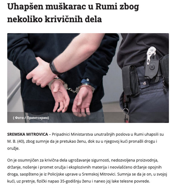Serbia-avmp/Uhapsen-muskarac-u-Rumi-zbog-nekoliko-krivicnih-dela