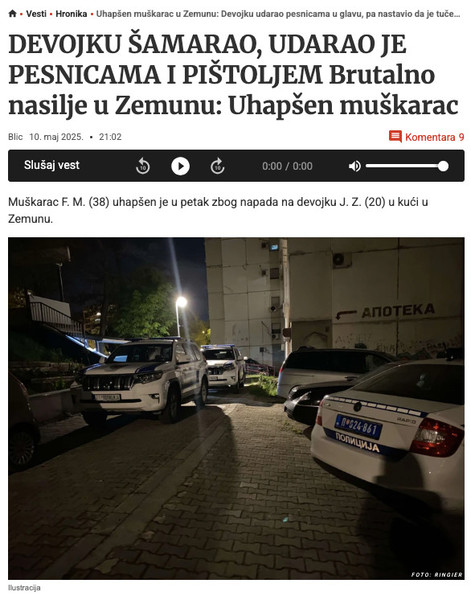 Serbia-avmp/Uhapsen-muskarac-u-Zemunu_-Devojku-udarao-pesnicama-u-glavu-pa-nastavio-da-je-
