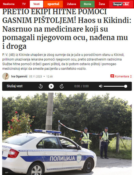 Serbia-avmp/Uhapsen-nasilnik-iz-Kikinde-koji-je-pretio-ekipi-Hitne-pomoci-koji-su-pomagal