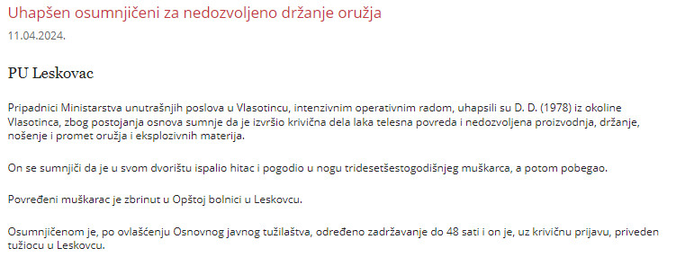 Serbia-avmp/Uhapsen-osumnjiceni-za-nedozvoljeno-drzanje-oruzja