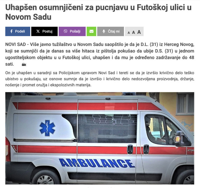 Serbia-avmp/Uhapsen-osumnjiceni-za-pucnjavu-u-Futoskoj-ulici-u-Novom-Sadu---JMU-Radio-tele