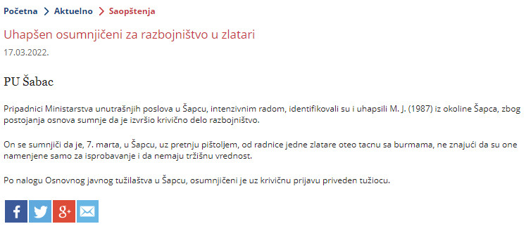 Serbia-avmp/Uhapsen-osumnjiceni-za-razbojnistvo-u-zlatari