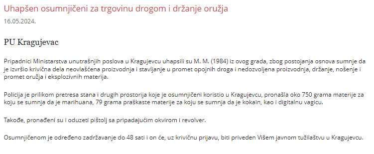 Serbia-avmp/Uhapsen-osumnjiceni-za-trgovinu-drogom-i-drzanje-oruzja