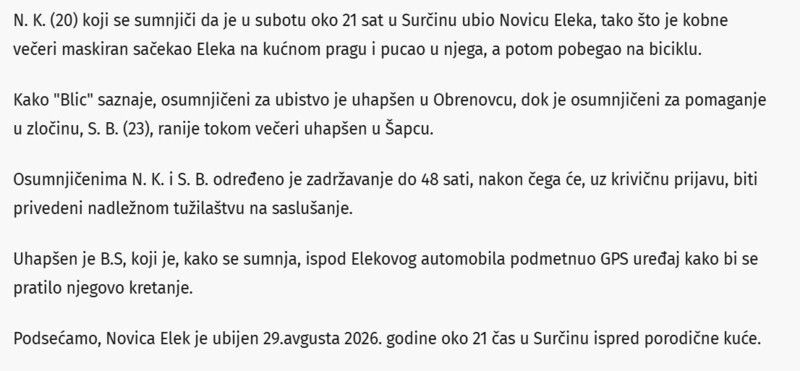 Serbia-avmp/Uhapsen-osumnjiceni-za-ubistvo-Novice-Eleka-u-Surcinu_1