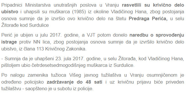 Serbia-avmp/Uhapsen-osumnjiceni-za-ubistvo-Predraga-Perica-kod-Surdulice