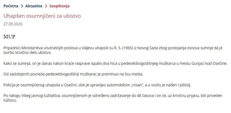 Serbia-avmp/Uhapsen-osumnjiceni-za-ubistvo