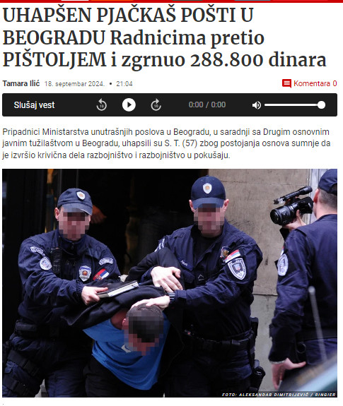 Serbia-avmp/Uhapsen-pljackas-posti-u-Beogradu---Blic_1