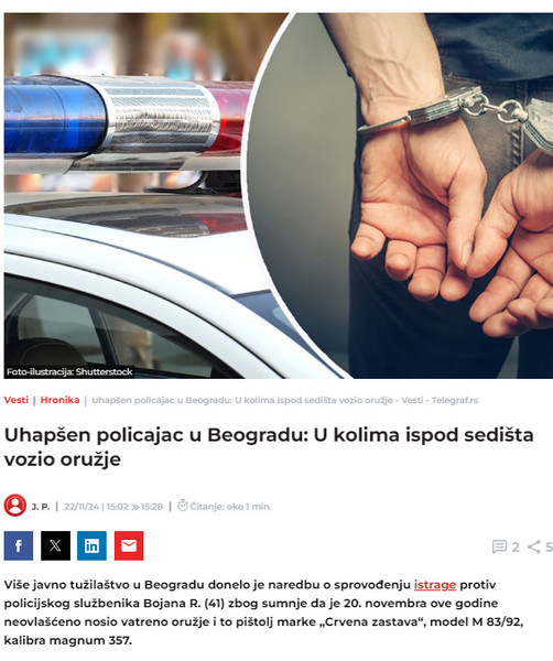 Serbia-avmp/Uhapsen-policajac-u-Beogradu_-U-kolima-ispod-sedista-vozio-oruzje