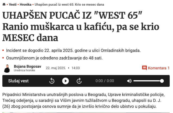 Serbia-avmp/Uhapsen-pucac-iz-west-65_-Krio-se-mesec-dana---Blic