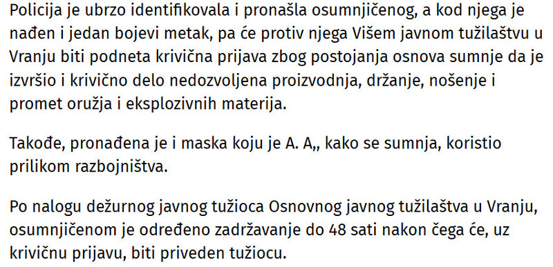 Serbia-avmp/Uhapsen-razbojnik-iz-Preseva_-Uz-pretnju-laznim-pistoljem-opljackao-radnika-me