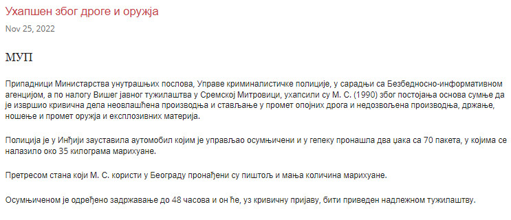 Serbia-avmp/Uhapsen-zbog-droge-i-oruzja_3