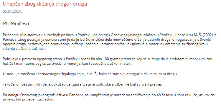 Serbia-avmp/Uhapsen-zbog-drzanja-droge-i-oruzja