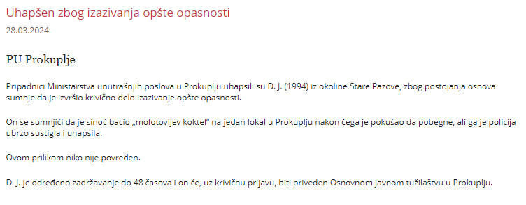 Serbia-avmp/Uhapsen-zbog-izazivanja-opste-opasnosti_1