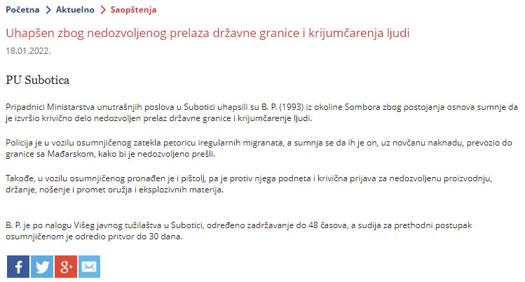 Serbia-avmp/Uhapsen-zbog-nedozvolenog-prelaza-drzavne-granice-i-krijumcarenja-ludi